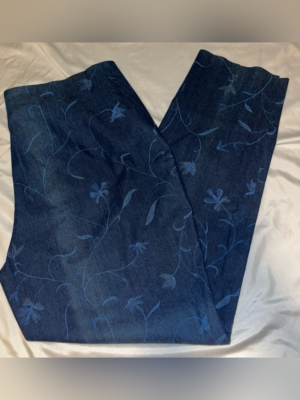 Bernard Zins Womens Pants Sz 10 Blue Trousers Floral Pattern Made In france